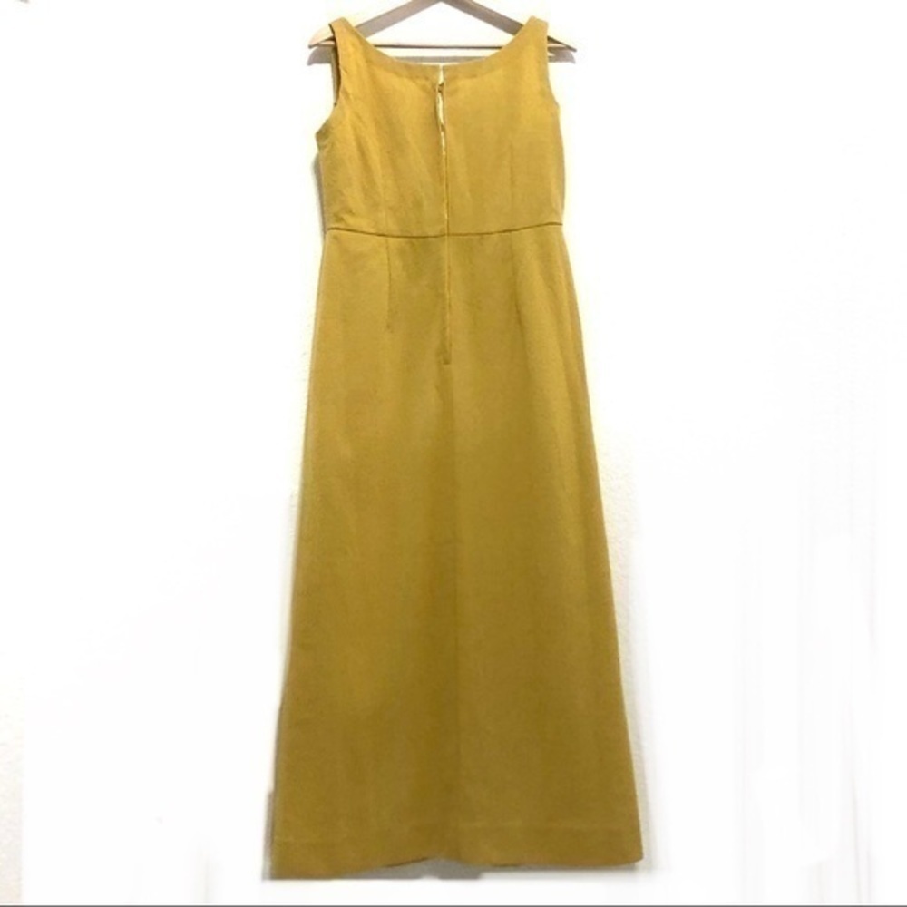 Vintage handmade 60s embossed floral mustard yellow dress and hat medium - Picture 5 of 15